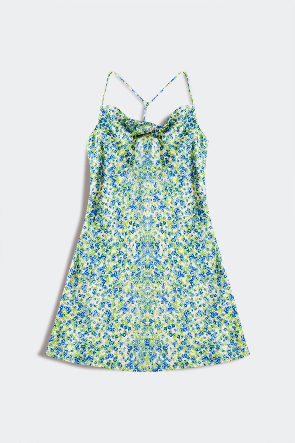 Cowl neck mini dress in green print - Dresses