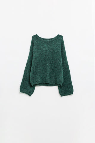 Pull douillet à manches ballon en vert émeraude