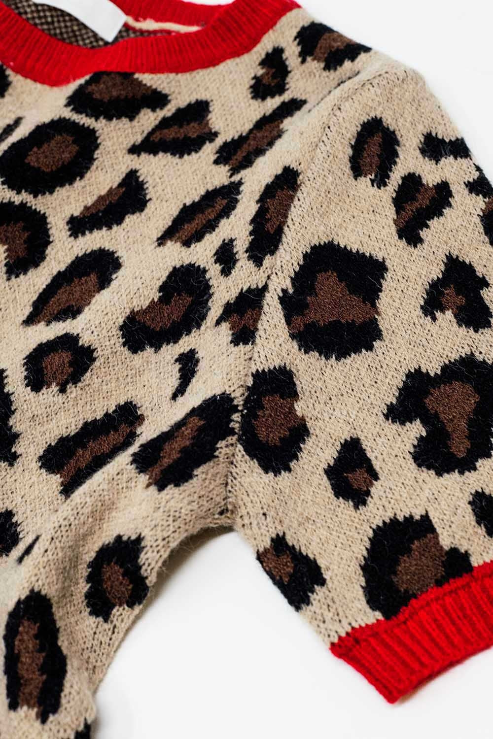 cozy panther print sweater shirt with red edges - T-shirts