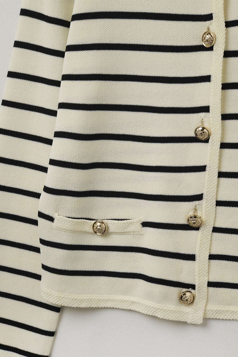 Cream Cardigan with Black Stripes and Gold Buttons - Cardigans