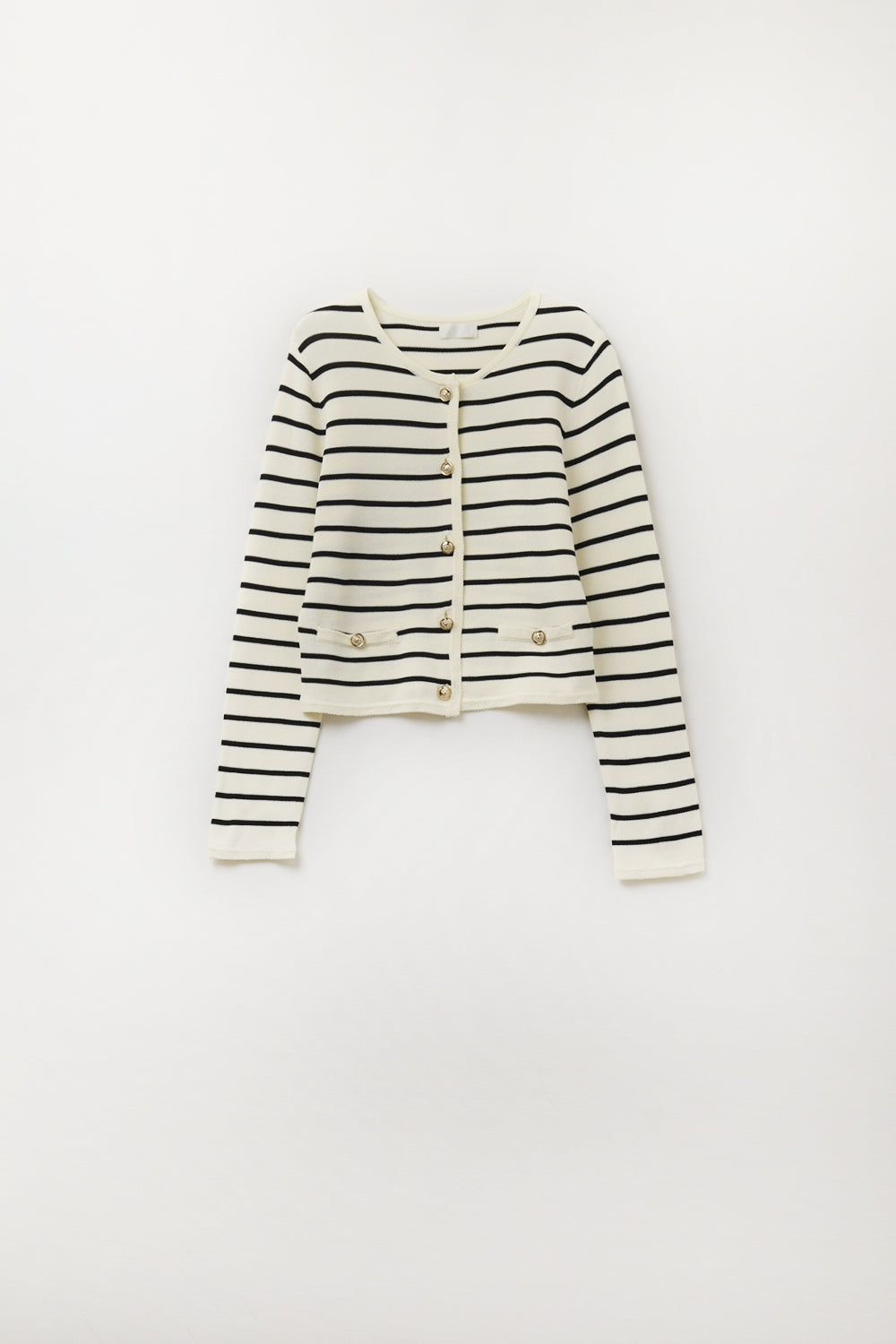 Cream Cardigan with Black Stripes and Gold Buttons - Cardigans