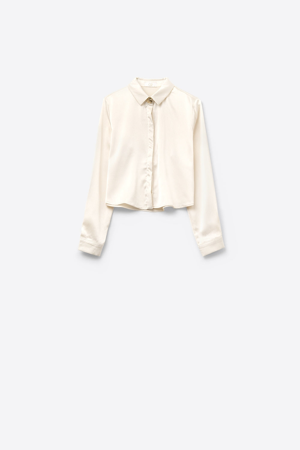 Cream cropped textured satin shirt - Shirts