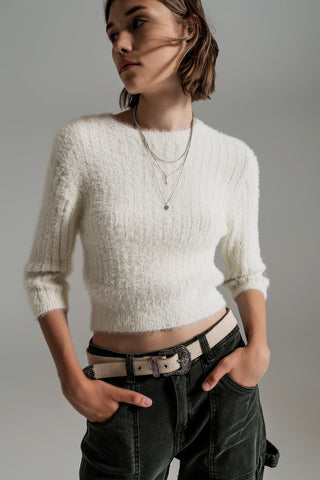 pull en tricot moelleux crème à manches 3/4