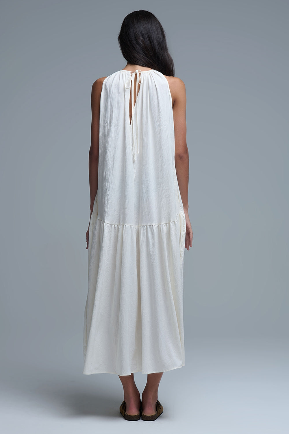 Cream Halter Neck Maxi Dress With Seam Detailing - Dresses