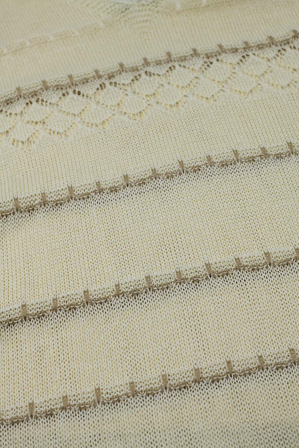 Cream Midi Sleeveless Dress With V-neck and Crochet Design - Dresses