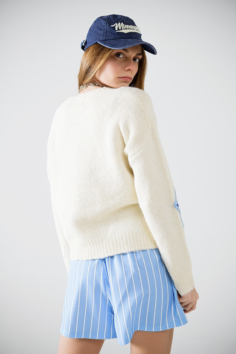 Cream Sweater With Embroidered Stars - Jumpers