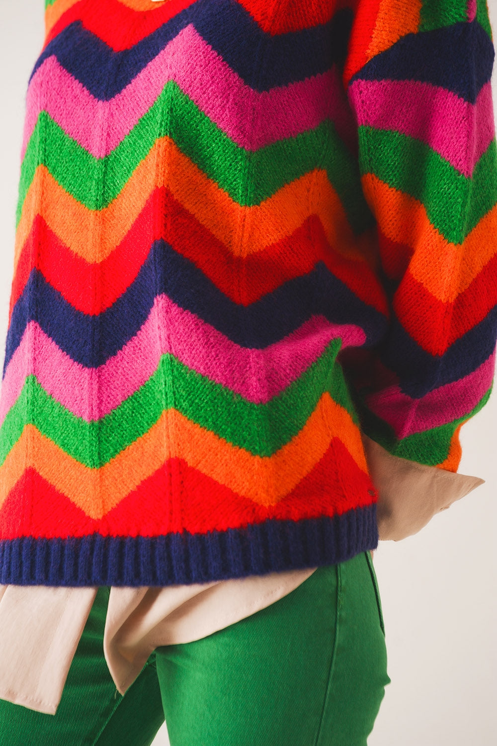 Crew neck striped knit sweater in multi - Jumpers