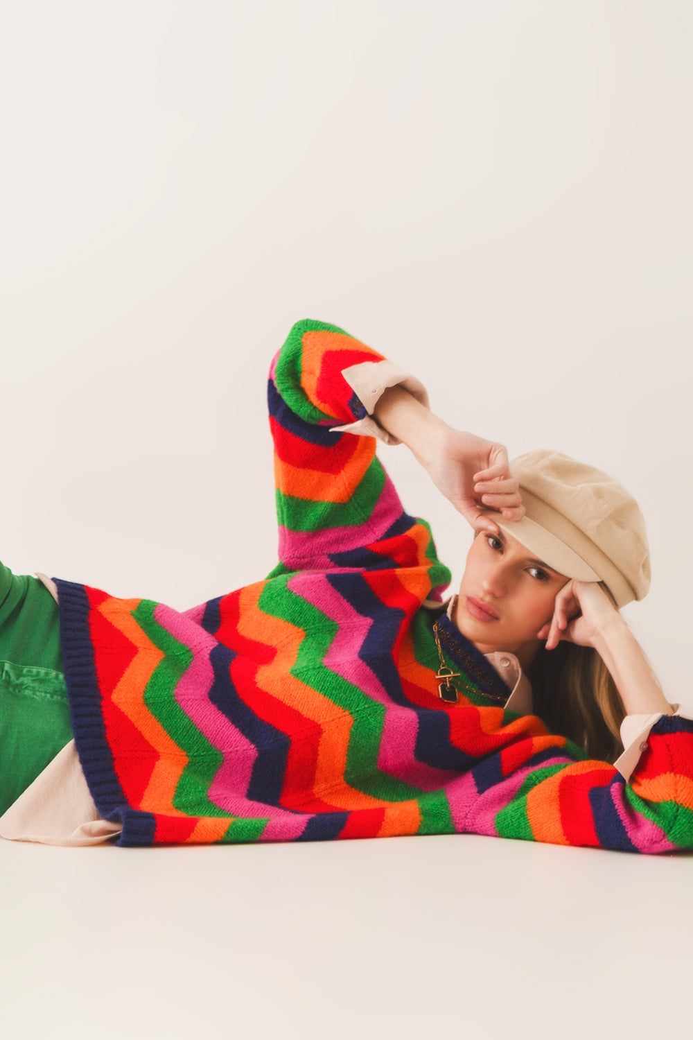 Crew neck striped knit sweater in multi - Jumpers