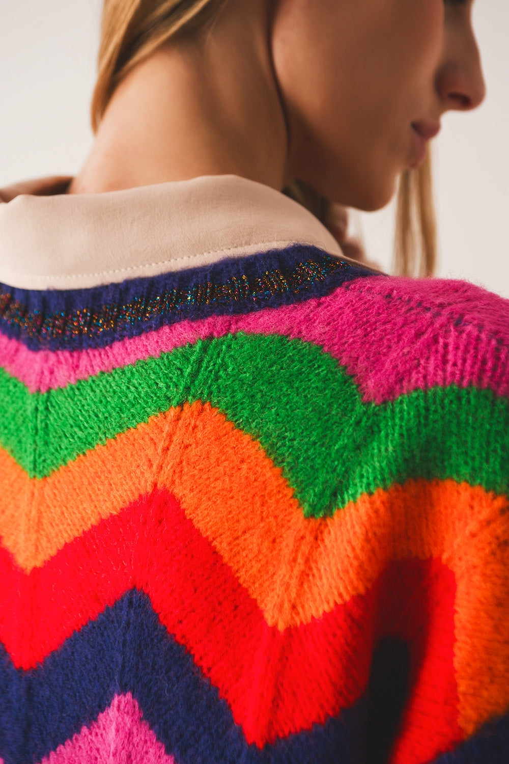 Crew neck striped knit sweater in multi - Jumpers