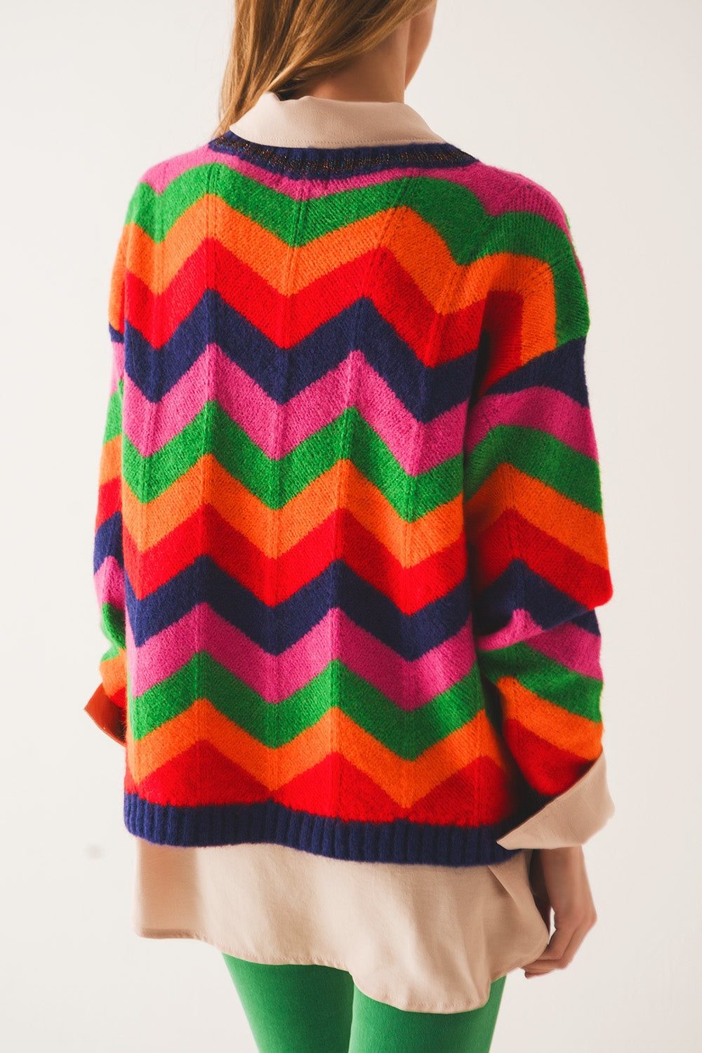 Crew neck striped knit sweater in multi - Jumpers