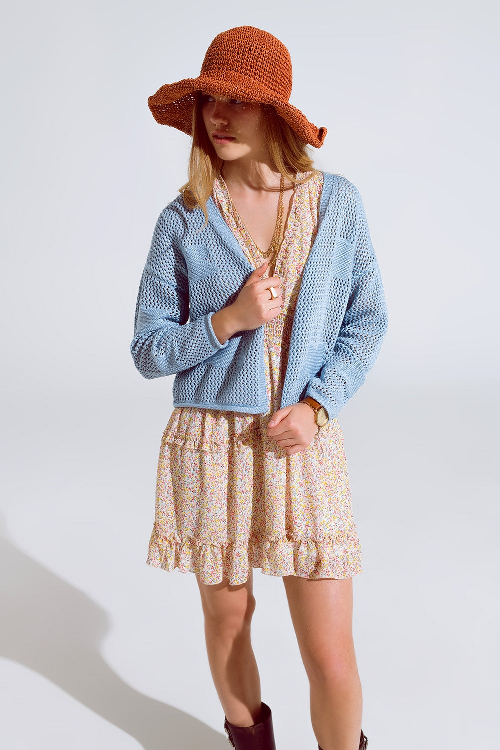 Crochet Cardigan With Knitted Clouds In Blue - Cardigans