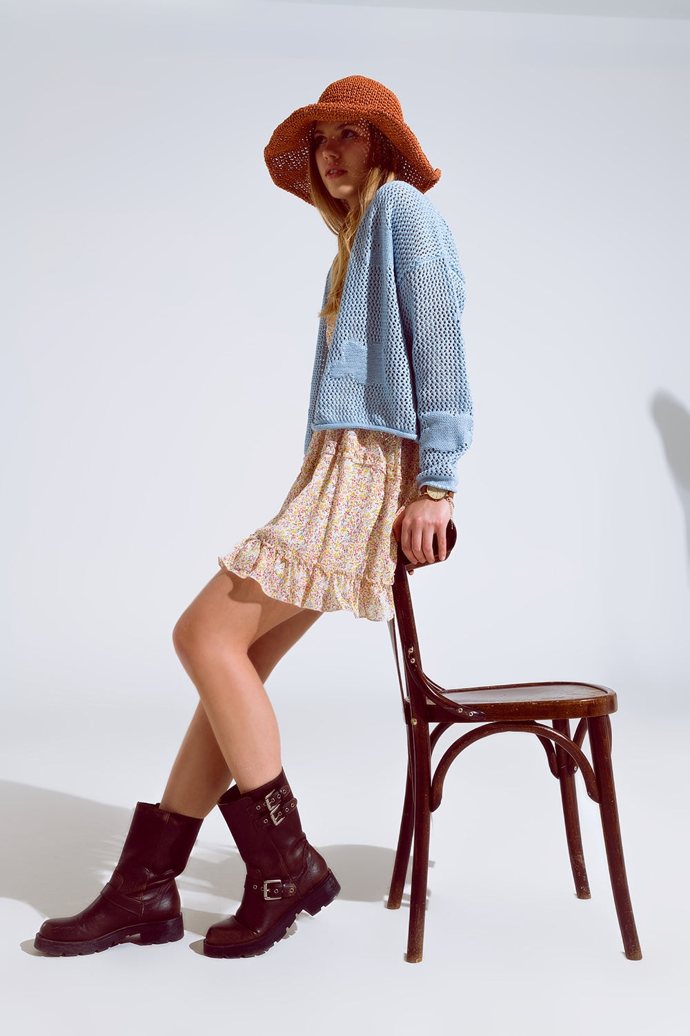 Crochet Cardigan With Knitted Clouds In Blue - Cardigans