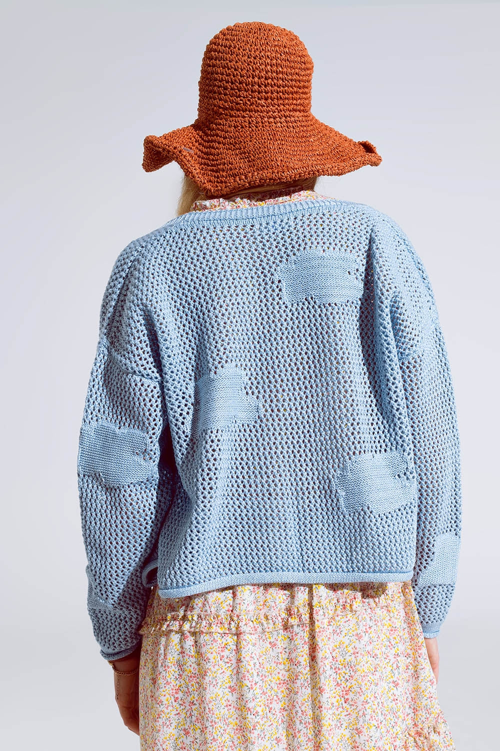 Crochet Cardigan With Knitted Clouds In Blue - Cardigans