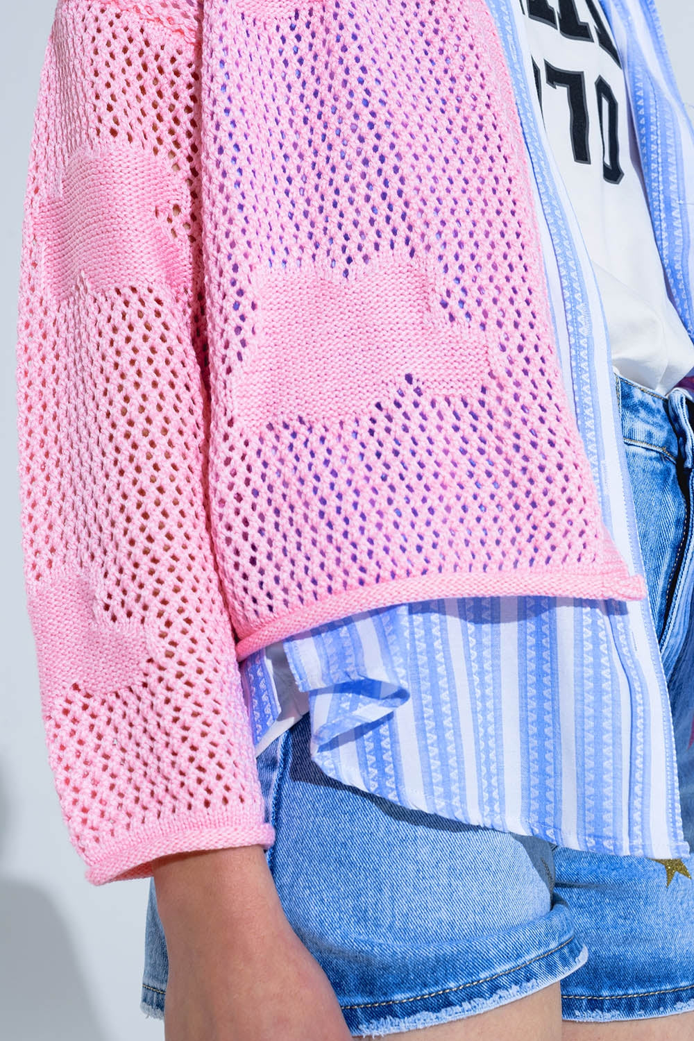 Crochet Cardigan With Knitted Clouds In Pink - Cardigans