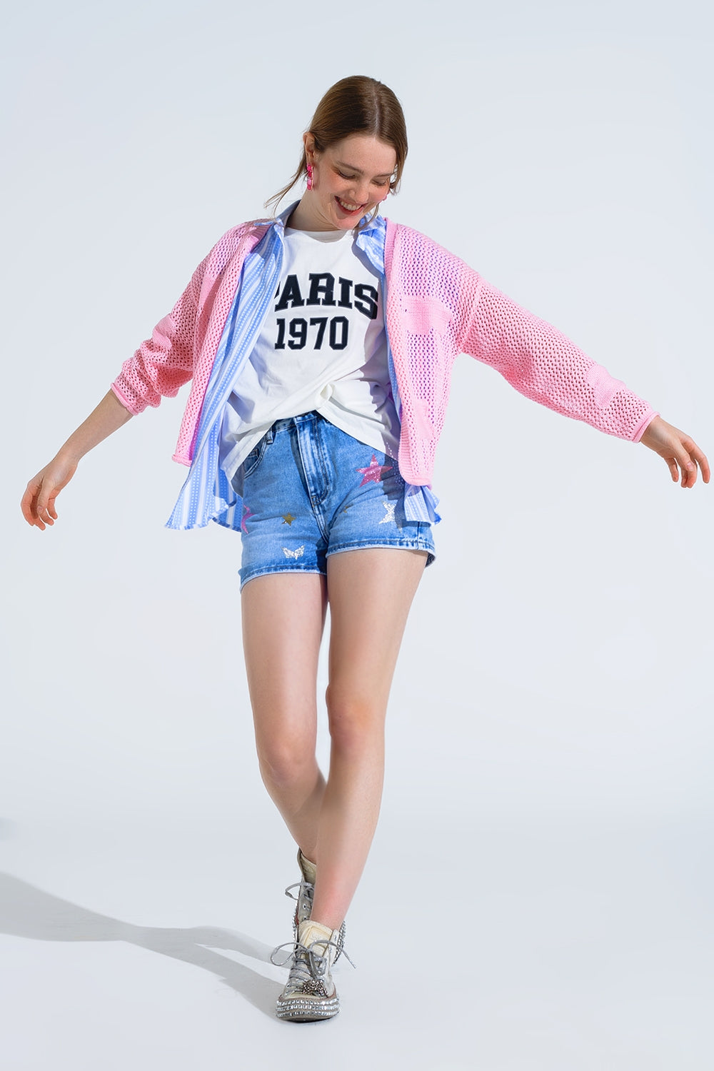 Crochet Cardigan With Knitted Clouds In Pink - Cardigans
