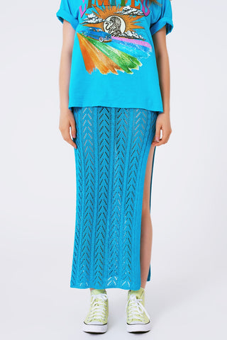 Jupe longue en crochet bleu