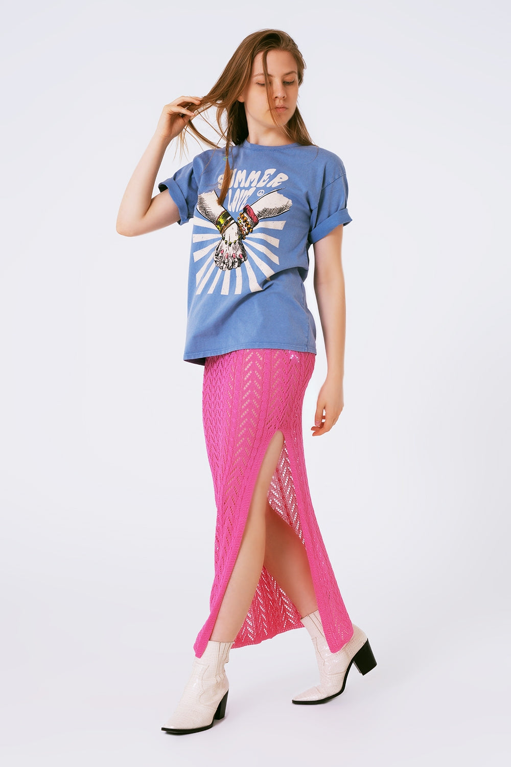 Crochet Maxi Skirt in Pink - Skirts