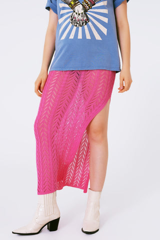 Crochet Maxi Skirt in Pink
