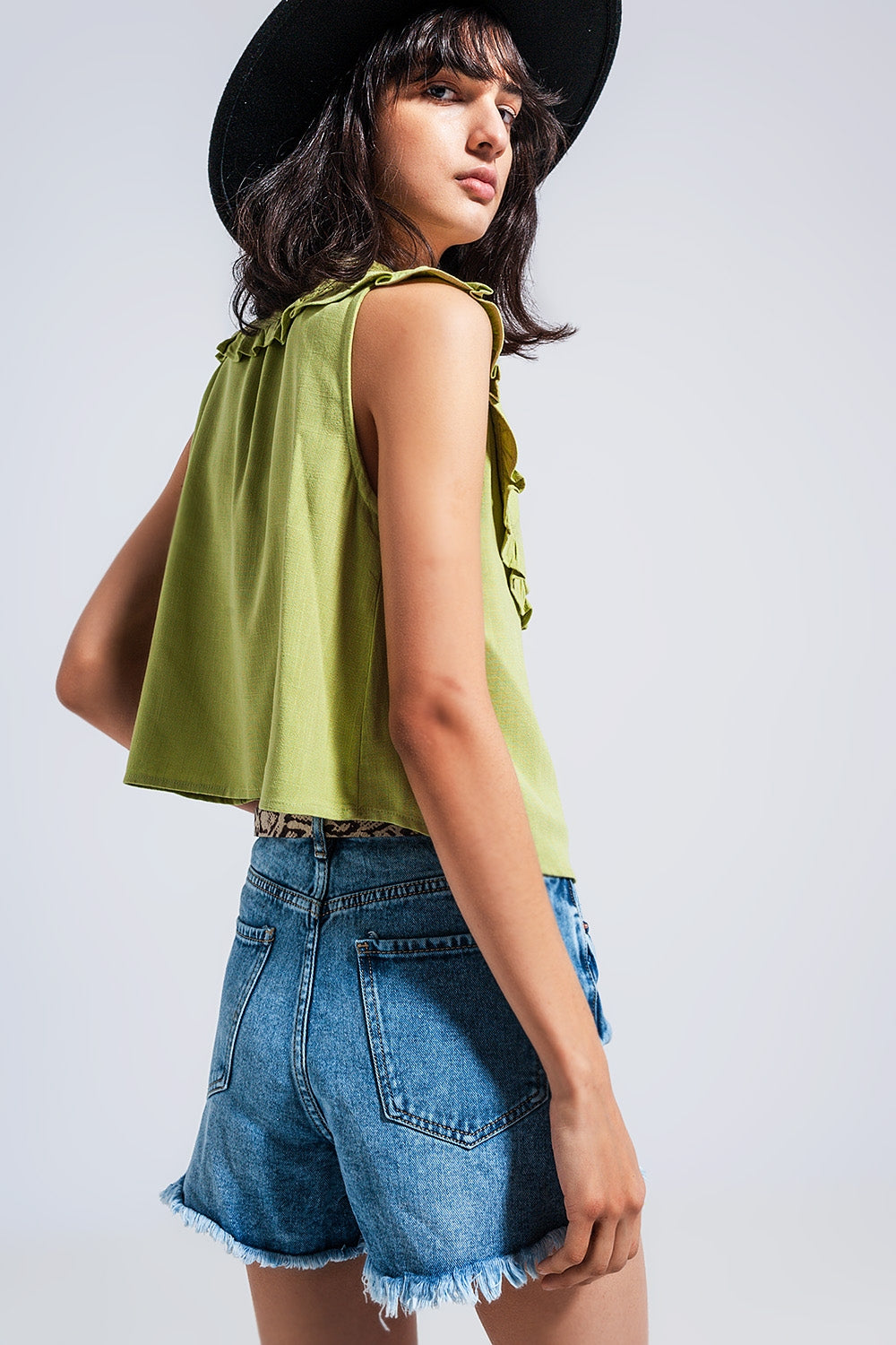 Crop top with bib collar in green - Crop Tops