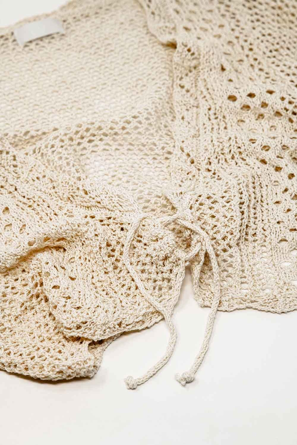 Cropped Cardigan In Beige With Tie Closing - Cardigans
