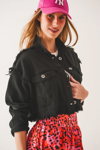 Cropped denim trucker jacket in black
