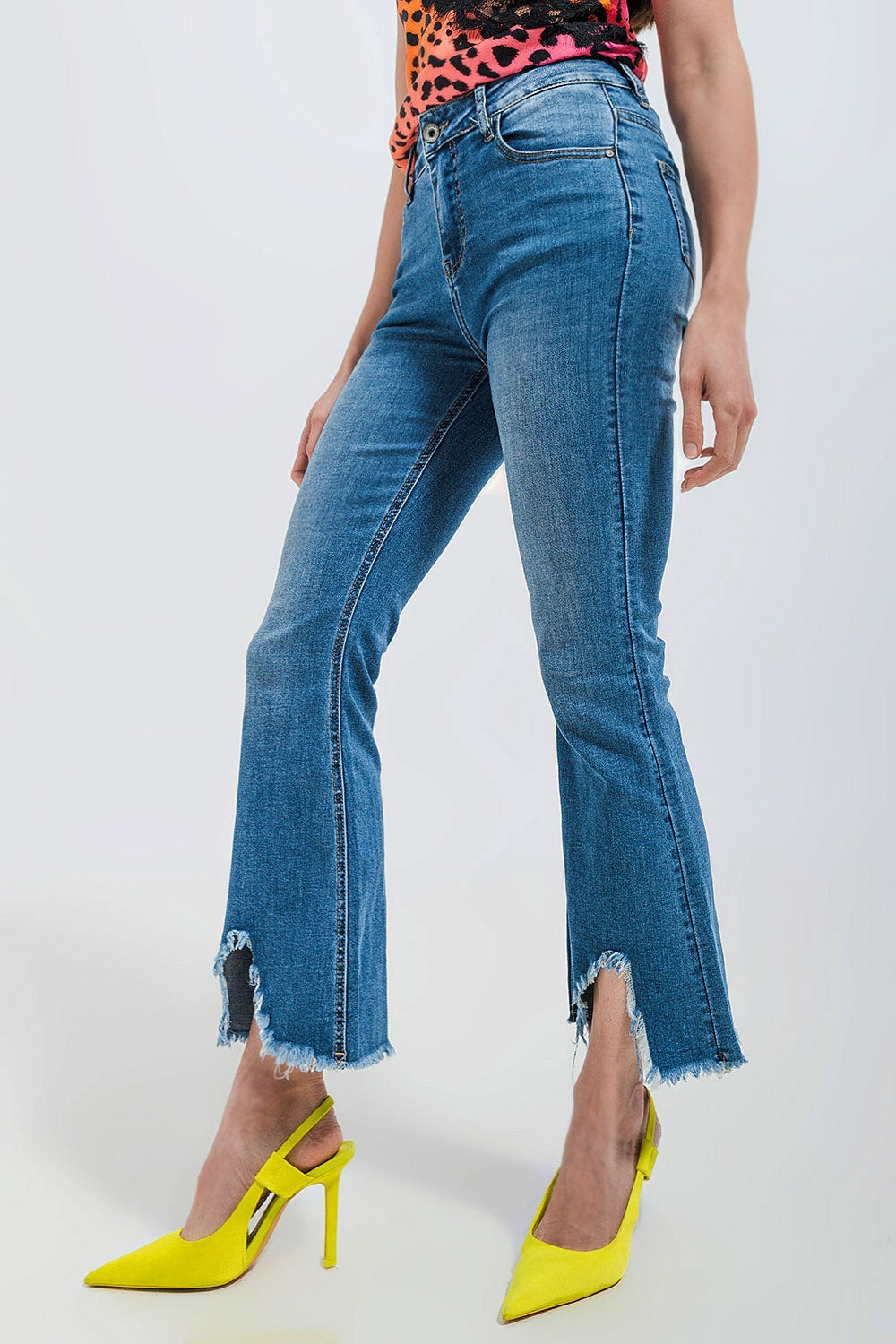 Cropped kickflare jeans in mid wash - Jeans