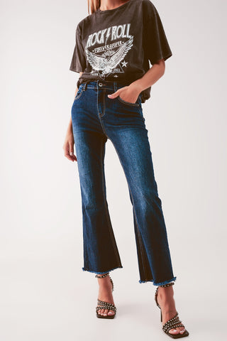 Cropped kickflare jeans in mid washing