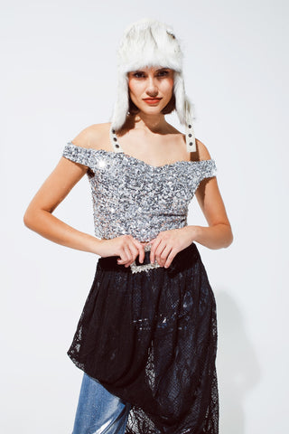 Haut court à paillettes argenté