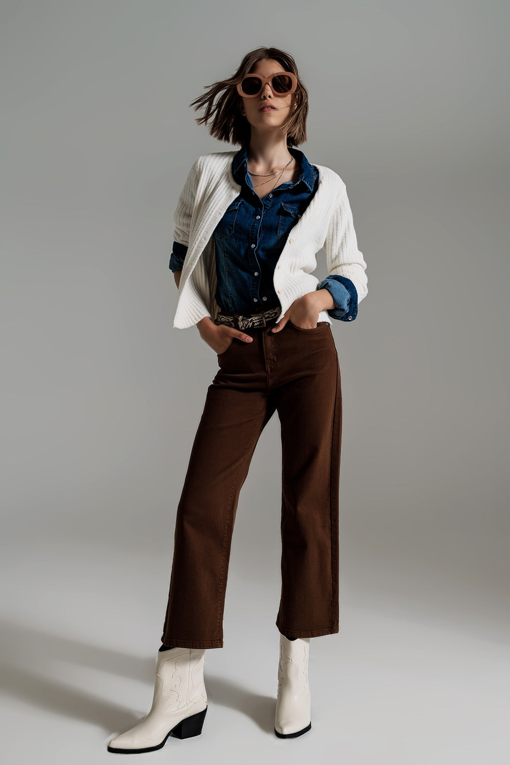Cropped wide leg jeans in brown Q2 Jeans BoutiqueLua
