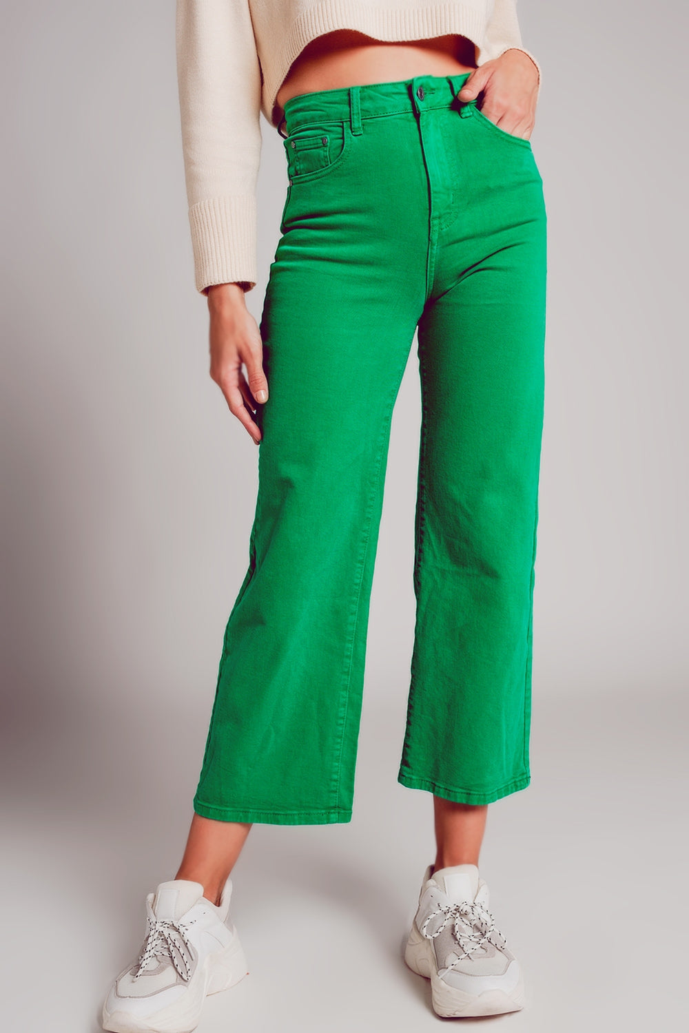Cropped wide leg jeans in deep green - Jeans