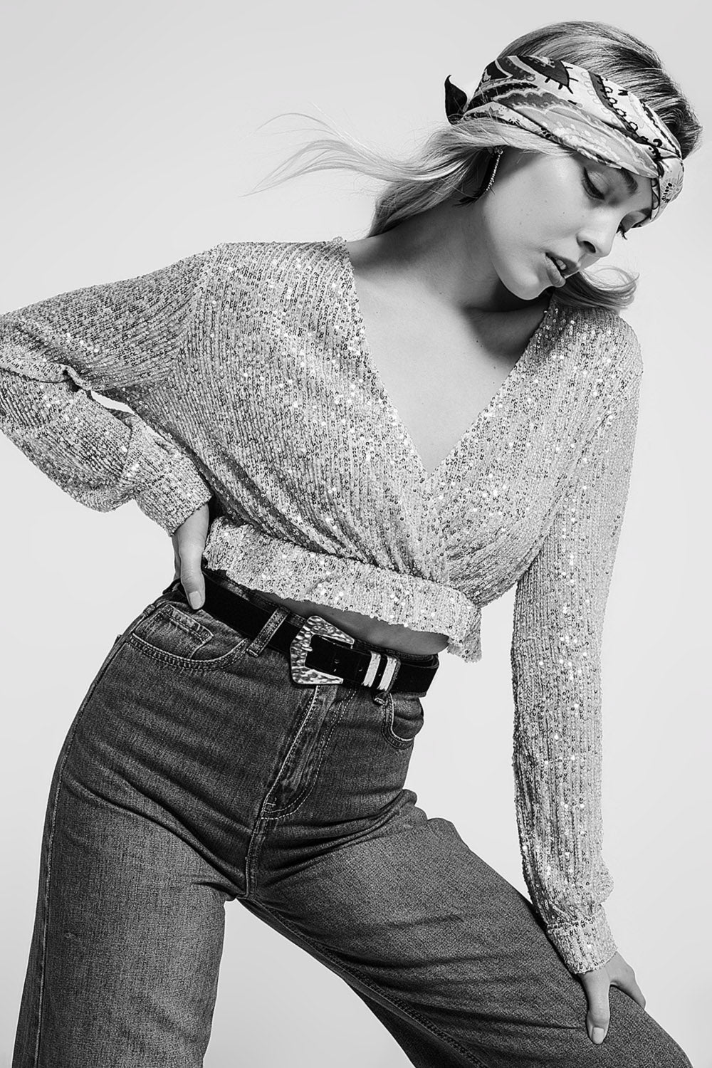 Cross over cropped and sheer top with sequins in gold Q2 Shirts BoutiqueLua