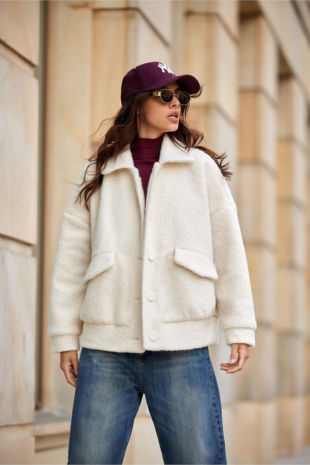 Ivon Stylish Faux Lambskin Jacket beige - Jackets