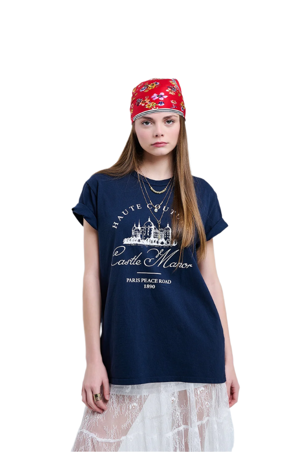 Dark Blue T Shirt With Castle Manor Design - T-Shirts