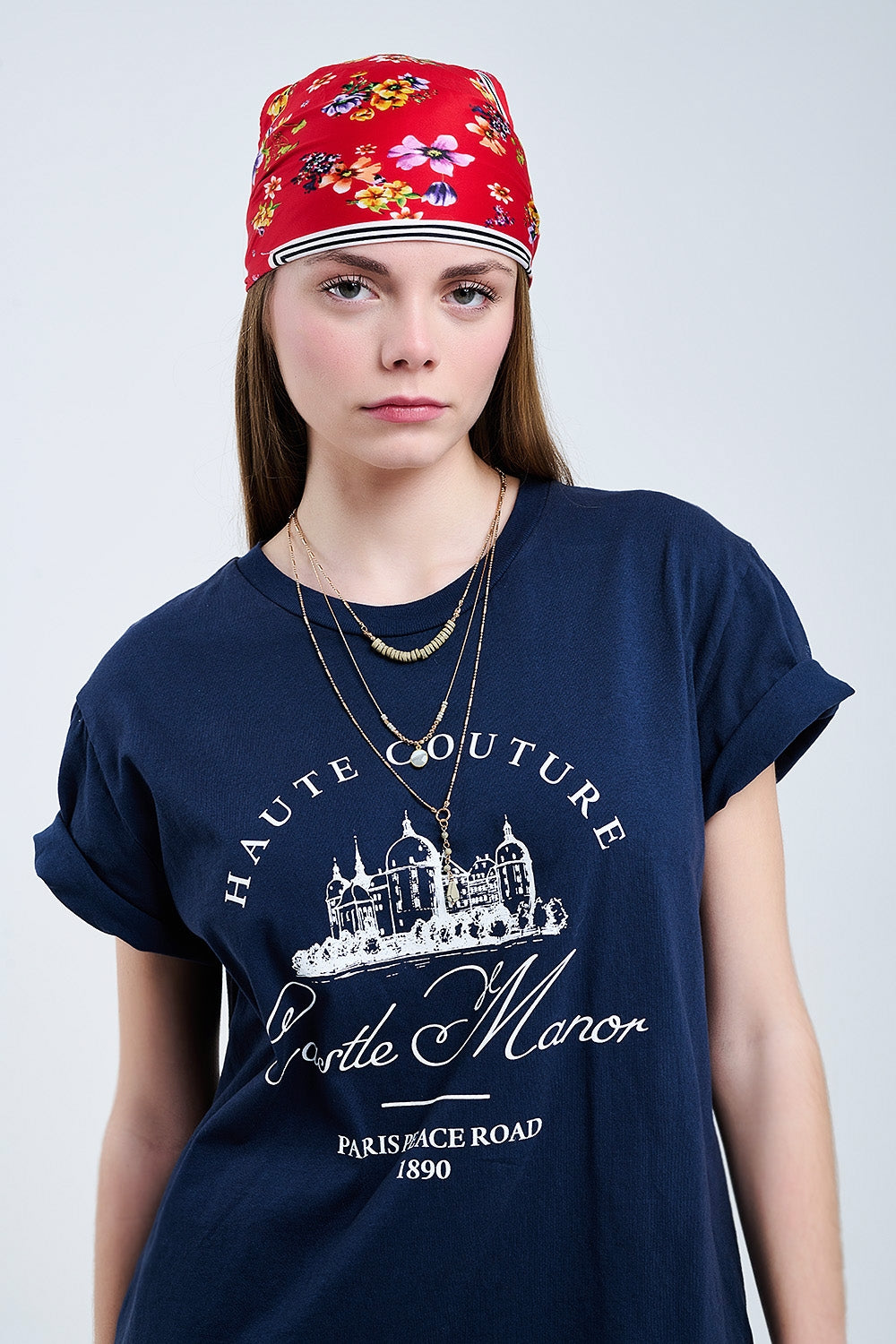 Dark Blue T Shirt With Castle Manor Design - T-Shirts