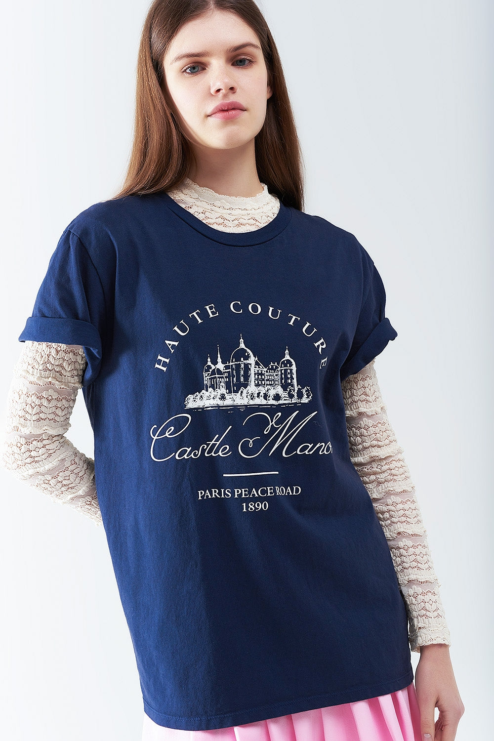 Dark Blue T Shirt With Castle Manor Design - T-Shirts