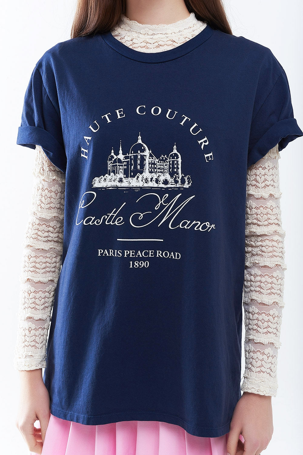 Dark Blue T Shirt With Castle Manor Design - T-Shirts