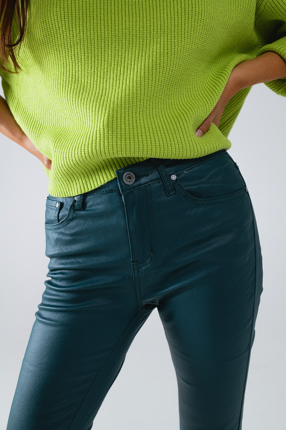Dark Green Faux Leather Super Skinny Pants - Trousers