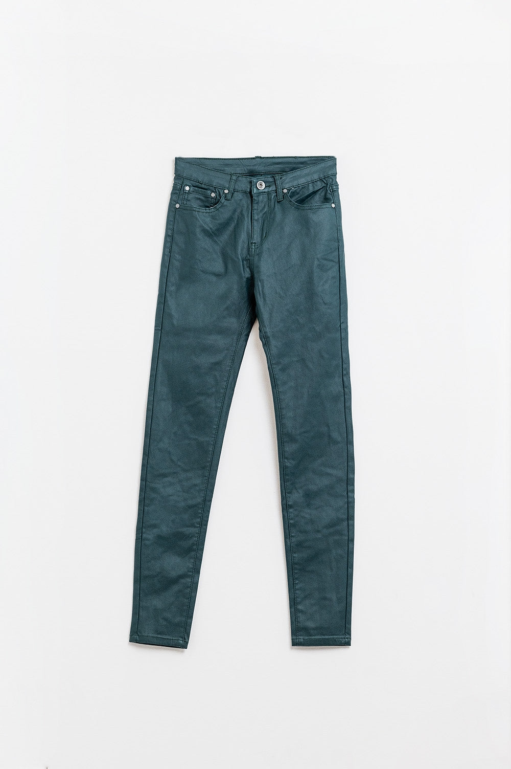 Dark Green Faux Leather Super Skinny Pants - Trousers