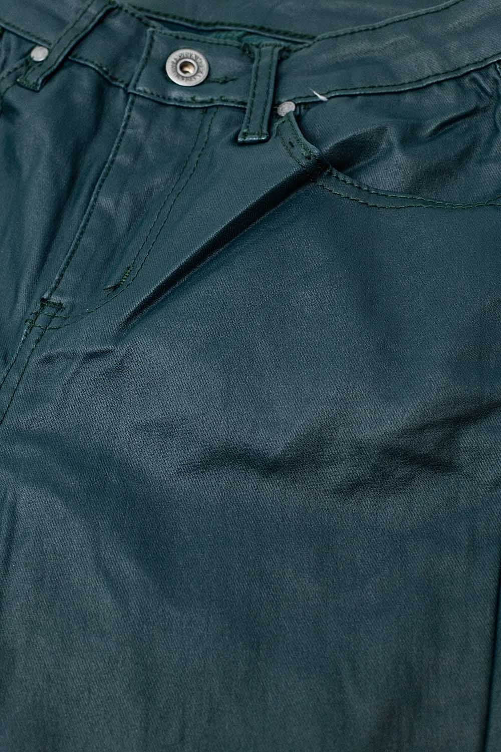 Dark Green Faux Leather Super Skinny Pants - Trousers