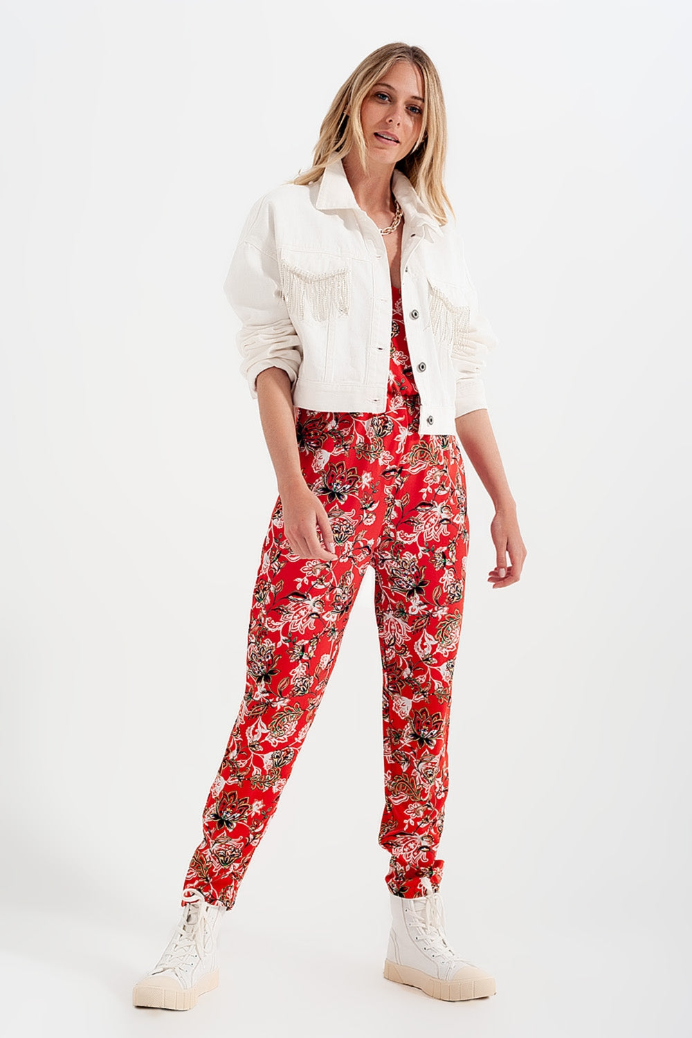 Denim jacket with diamante fringing in white Q2 Coats and Jackets BoutiqueLua