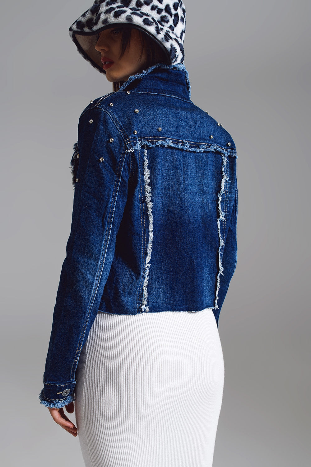 Denim jacket with frayed and embroidered details in Midwash Q2 Coats and Jackets BoutiqueLua