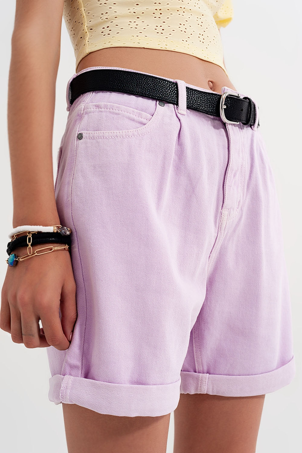 Denim mom shorts in lilac Q2 Pants BoutiqueLua
