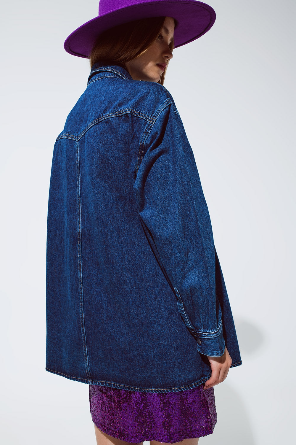 Denim Oversized Cargo Shirt Jacket with pockets Q2 Coats and Jackets BoutiqueLua