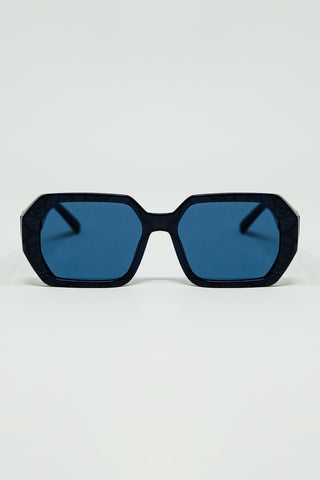 Diamond-Shaped Sunglasses In Black with Deep Blue Lenses