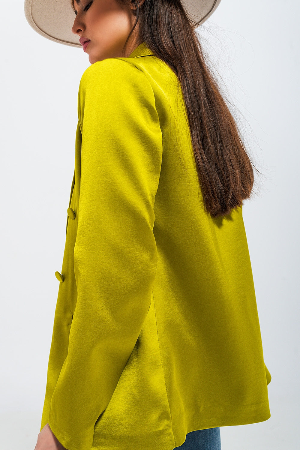 Double breasted satin blazer in lime green Q2 Coats and Jackets BoutiqueLua