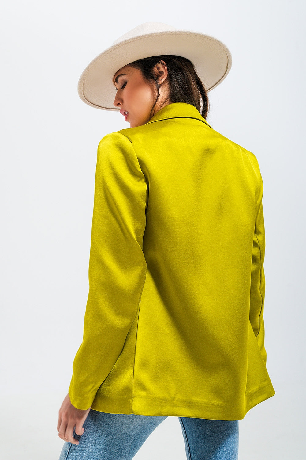 Double breasted satin blazer in lime green Q2 Coats and Jackets BoutiqueLua