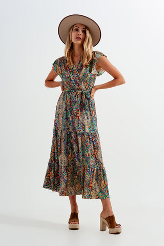 Dressed ruffle hem midaxi dress in paisley print in green
