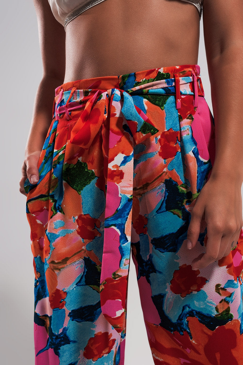 Elastic back pants in bright floral Q2 Pants BoutiqueLua