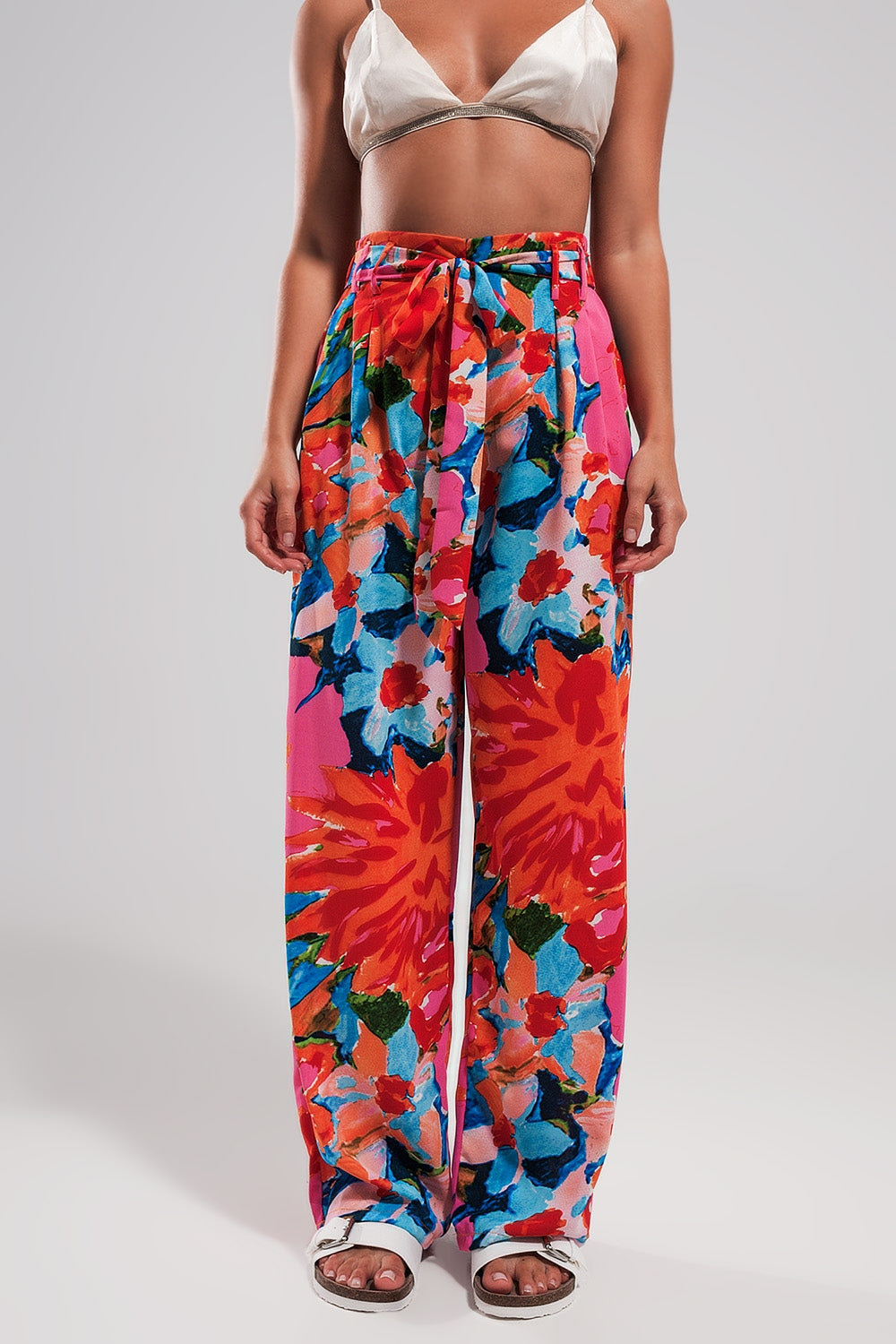 Elastic back pants in bright floral Q2 Pants BoutiqueLua