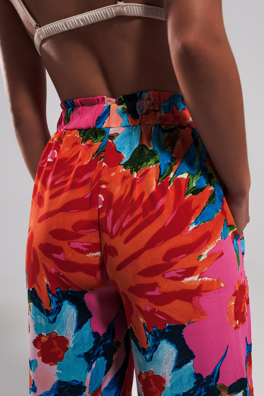Elastic back pants in bright floral Q2 Pants BoutiqueLua